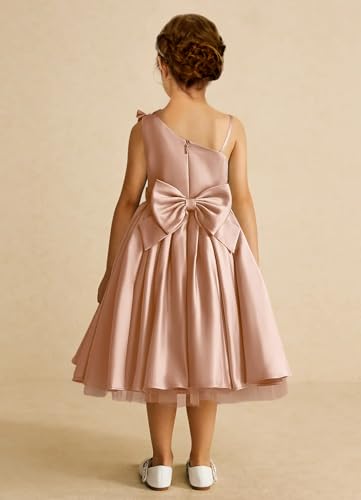 Girls One Shoulder Flower Girl Dress with Bow Knot Formal Dresses for Wedding Birthday Party2