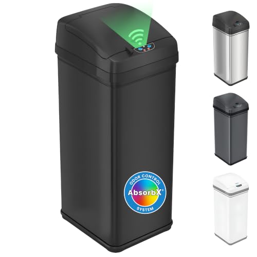 Image of iTouchless 13 Gallon Sensor Trash Can with Lid | Pet Lock and Odor Filter | Patented 50L Auto Motion Sensor Kitchen Garbage Can | Fingerprint-Proof Luxury Stainless Steel Rectangular Wastebasket, Black