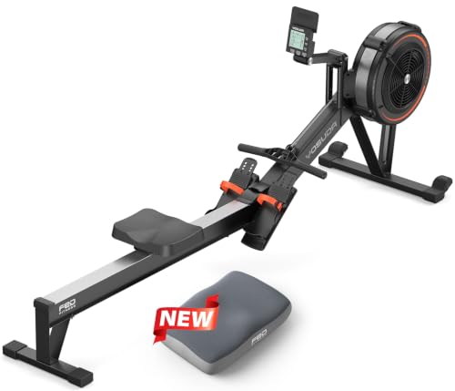 YOSUDA R2 Pro Luft Rudergerät für Zuhause, Geprüfte Qualität (Prüfengel), Klappbar, Luftwiderstand, Selbstbetriebenes Display, 10-Stufen Widerstand, Alu-Laufschiene für große Menschen, Bluetooth & App