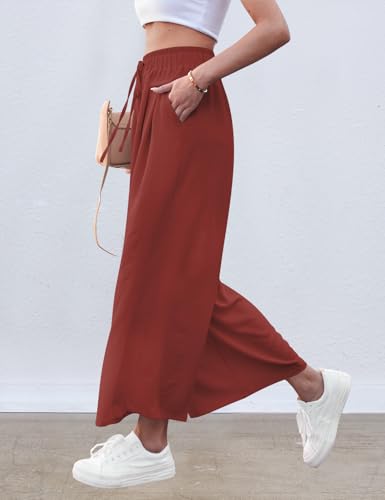 Image of ZJCT Wide Leg Palazzo Pants for Women Summer Beach Pants Flowy Loose Casual Lounge Pajama Yoga Pants with Pockets