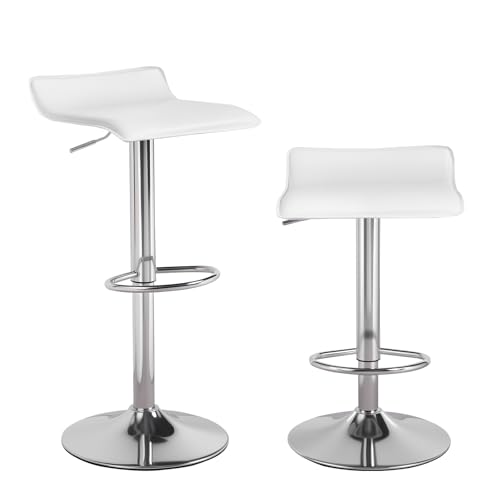 Panana Set of 2 Bar Stools Pub Home Breakfast Barstools Armless Backless Square Seat Swivel Chair (White)