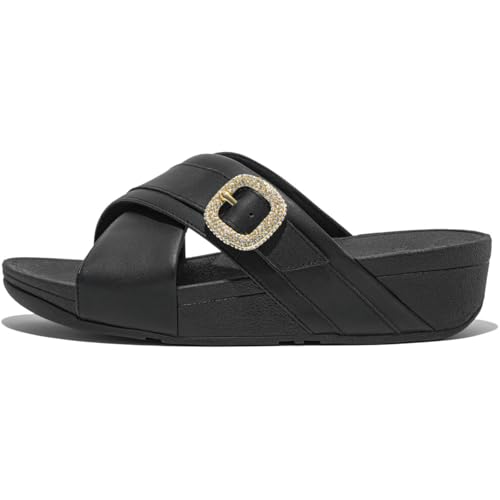 FitFlop womens Lulu Crystal-buckle Leather Cross Slides