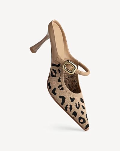 Women's Knit Pointed Toe Heeled Mules - Stiletto Heel Slip-On Sandals for Casual & Dressy Outfits2