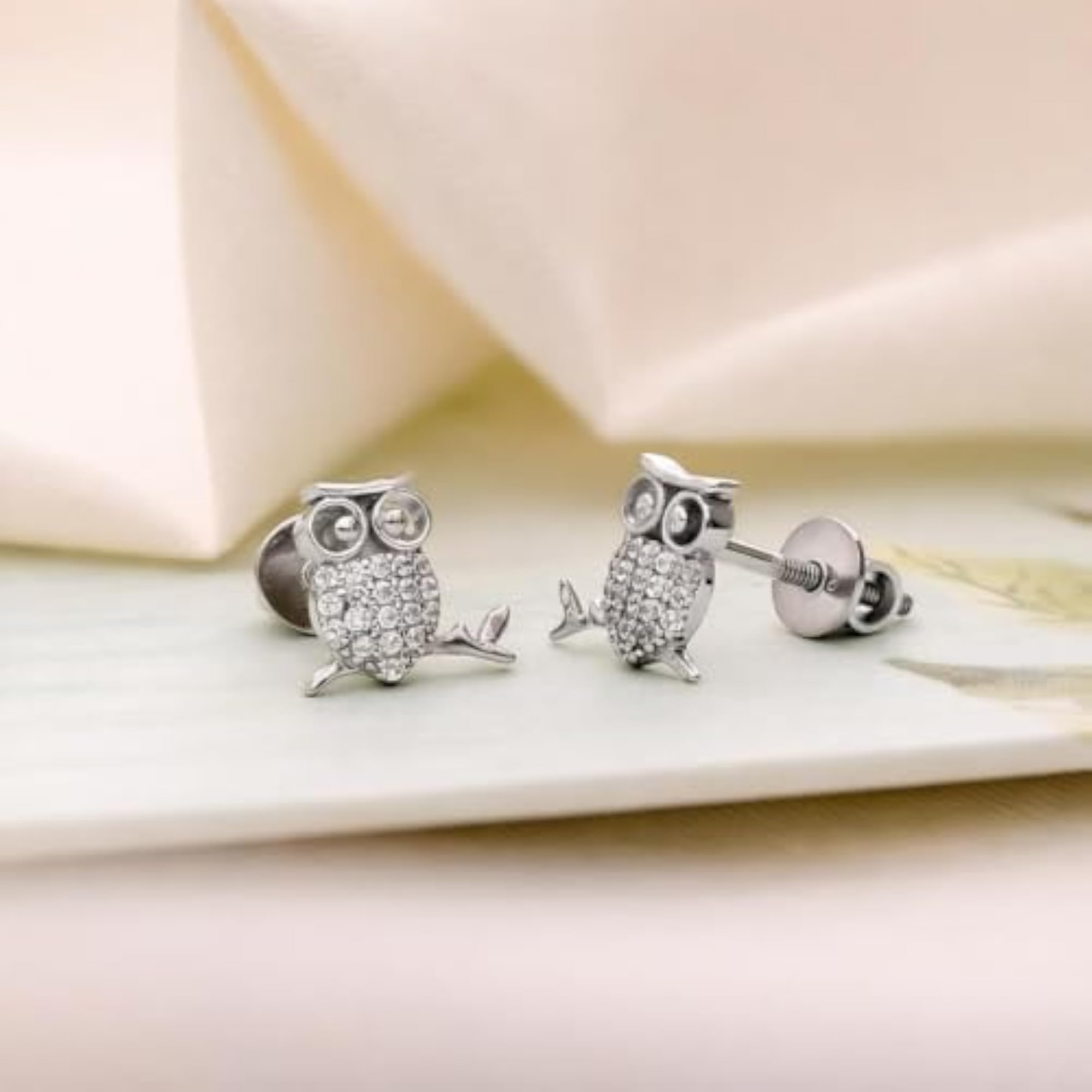 Women's 925 Sterling Silver Owl CZ Stud Earrings