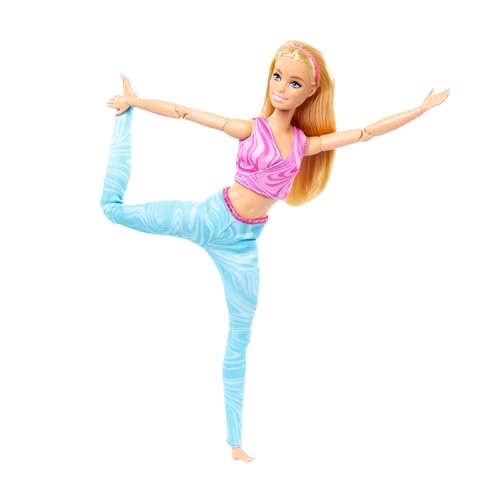 Barbie Made to Move Fashion Doll with Blonde Hair Wearing Removable Pink Sports Top & Blue Yoga Pants, 22 Bendable “Joints”, HRH27 - Image 3