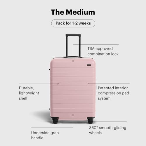 Image of Away Medium Checked Luggage, Lightweight Hard Shell Suitcase with Spinner Wheels, Durable Rolling Luggage, TSA Lock, 26 Inch, Blush Pink