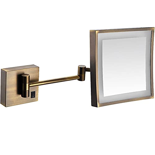 OOMRNV Espejos montados en la Pared Espejo de Afeitar para Maquillaje Espejo de baño con luz LED para tocador de Hotel con Cuadrado Extensible Ajustable Espejo cosmético con Aumento de 8 Pulgadas