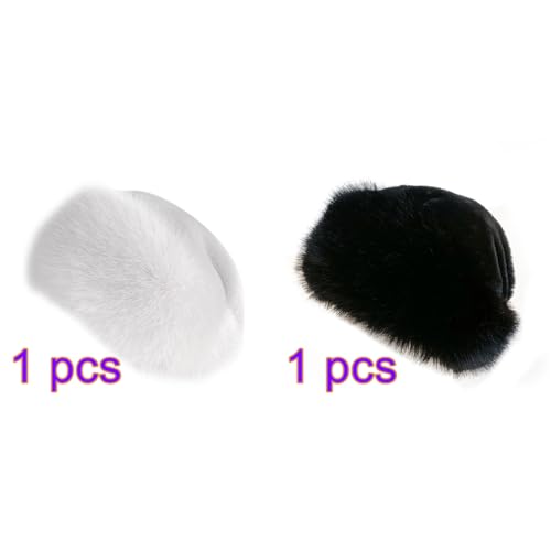Women's Winter Cossack Hat Russian Style, Faux Fur Cossak Russian Style Hat Warm Cap for Travel Skiing Hiking Home White,Black2