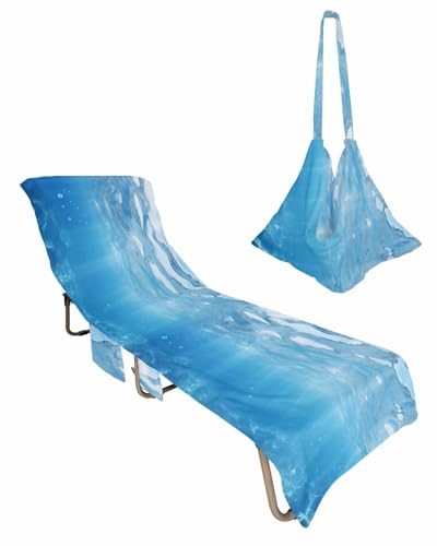 Blue Coastal Beach Lounge Chair Towel Cover, Soft Chaise Lounge Towel with Side Pockets Patio Pool Chairs Cover for Beach/Pool Sunbathing 29x85 Summer Beach Ocean Seawater Nautical