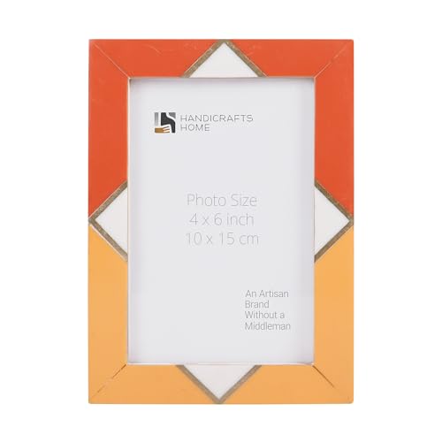 Handicrafts Home 4x6 Red Picture Frame, Menton Collection Handmade Resin Inlay & Brass Photo Frame for Christmas Decor, Holiday Gifting, Modern Farmhouse Wall/Table Decor, Festive Shelf & Home Decor