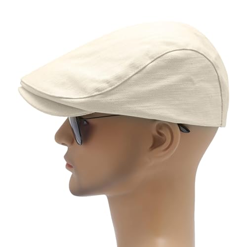Image of ZLYC Men Cotton Flat Cap Summer Scally Ivy Gatsby Newsboy Beret Driver Cabbie Hunting Hat