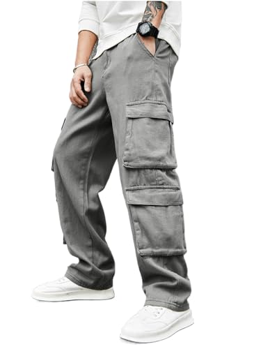 Image of Men's 8 Pocket Cargo Pants | Premium Cotton Twill Baggy Fit Trousers | Stretchable Casual Streetwear Cargos | Mid Rise