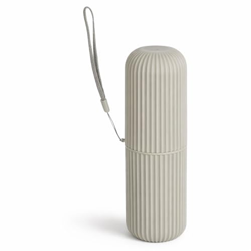 Estojo Porta Escova e Pasta Dental 2 em 1, Design Canelado, Higiênico, Antivazamento para Viagem, Escola, Academia e Trabalho (Cinza)