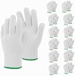 12 Pairs Kavish White Cotton Woolen Work Gloves for Men & Women, Reusable Industrial Safety Gloves with Elastic Cuff, Breathable Knit for Construction, Gardening & Warehouse – Large