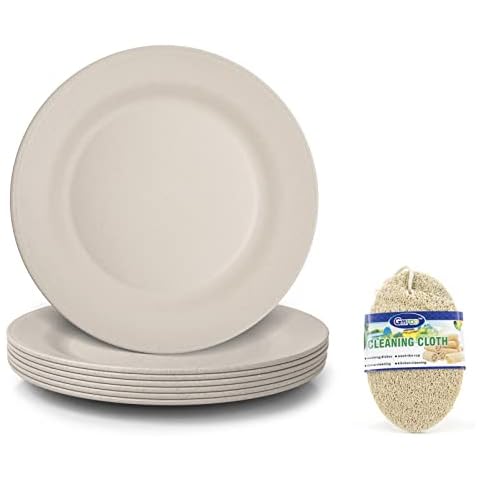 JSYMJSY Teller Set Kunststoff, 6Teilig 28cm Groß Flach Speiseteller Bruchfest Cover
