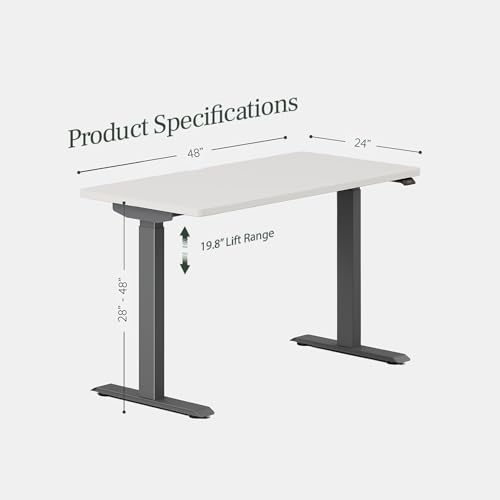 Image of Branch Duo Standing Desk, Adjustable Standing Desk with 20 inch Range | OLED Control Panel, Frameless Design and Compact Size Suitable for Many Spaces, 48 Inches, Charcoal Base, White Top