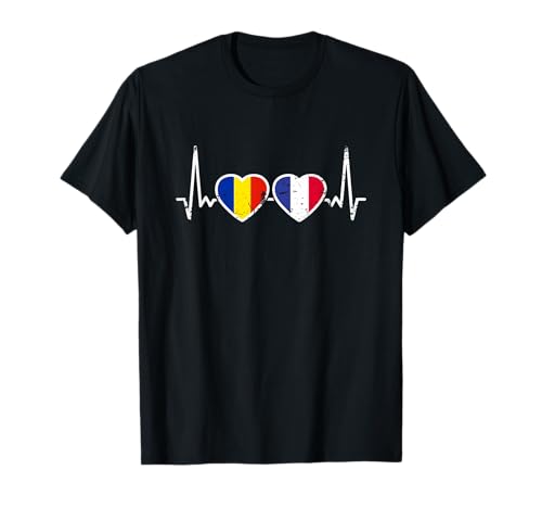 Roumanie France Vintage Drapeau Battement De Coeur Roumain T-Shirt
