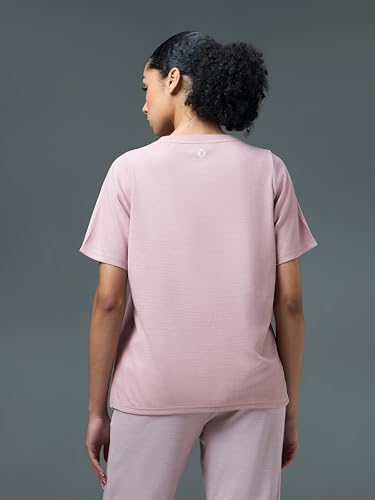 Image of TECHNOSPORT Women Relaxed Fit Cubic Melange Round Neck T-Shirt | Quick Dry Polyester Casual Tee with UPF 50+ UV Protection, Anti-Microbial & Double Cool Technology