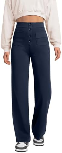 keriffe Women's Straight Leg Pants High Waisted Button Stretchy B...