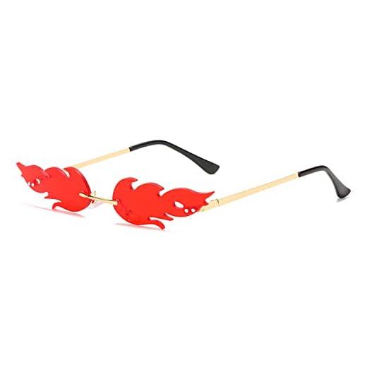 Ovida Women Fire Flame Sunglasses Rimless Wave Sun Glasses Novelty Eye Glasses Eyewear(Red)