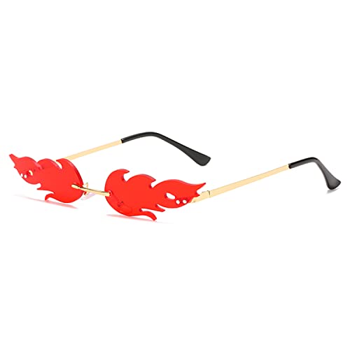 Ovida Women Fire Flame Sunglasses Rimless Wave Sun...