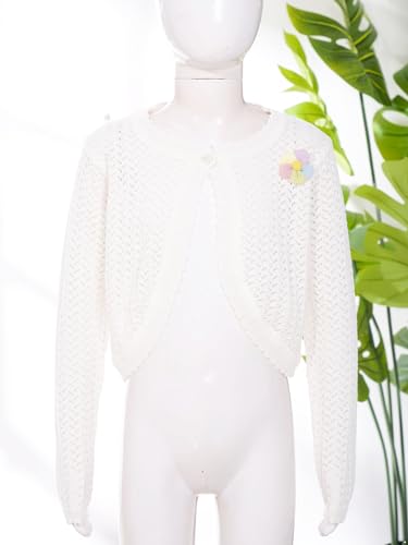 easyforever Girls Cardigan Sweater Bolero Shrug Crop Top Long Sleeve Flower One Button Knitted Jacket Dress Cover Up3