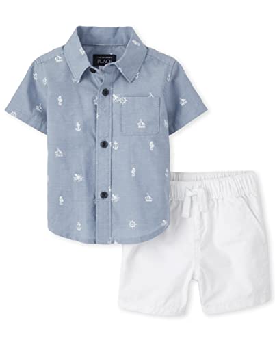 Image of The Children's Place Baby Boys' Baby Boys Short Sleeve Plaid Poplin 2-piece Set 2-pack