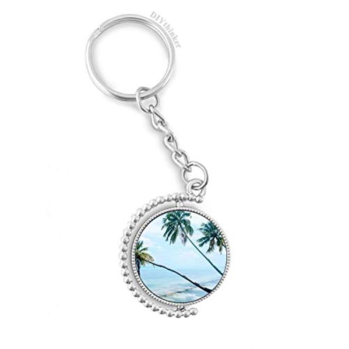 Anillo de la cadena con paisaje de playa del océano y árbol verde giratorio para tus llaves