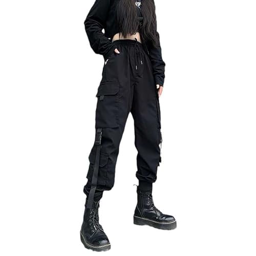 MEINVQIAOTI Street Dance Hip hop Jogger Athletic Black Cargo Pants Paratrooper Tactical techwear high Waisted Cargo Pants