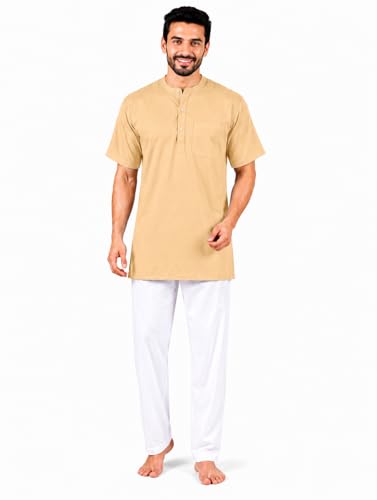 Image of Men's Cotton Halfsleeve Short Kurta for Summer