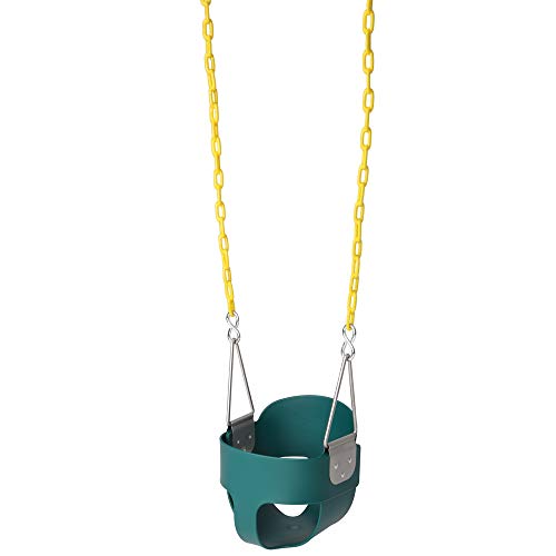 High Back Full Bucket Kids Swing Seat with Plastic Coated Chains and Carabiners for Easy Install (Green) - Thumbnail 3