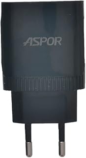 شاحن منزلي يعمل بتقنية ايه كيو،2.4 امبير، مزود بثلاث منافذ USB + كابل ايفون من اسبور، لون اسود، موديل A812، يو اس بي