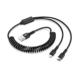2in1 充電ケーブル コイル式 ライトニング＆タイプC iPhone17充電ケーブル カールコード 5V2A 急速充電 Haoano lightning usb-cケーブル 1本2役 車用 伸縮コード iPhone 17/16/15/14/13/12/11/XR/XS/8/iPad Air/iPad Mini ブラック