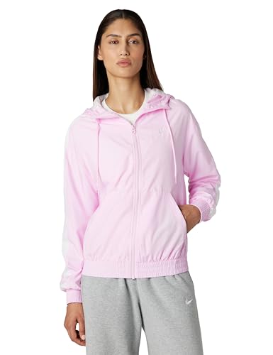 Nike Women's Sportswear Classic Wovens Loose UV Hooded Jacket, Pink Foam/White/Sail, Large