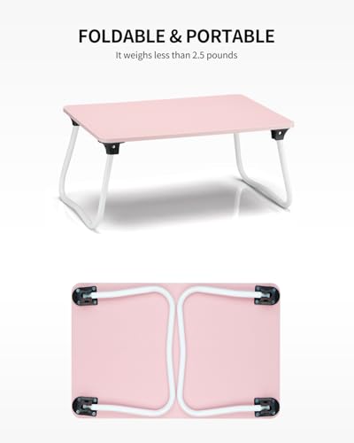 Image of Ruxury Foldable Lap Desk Laptop Stand Bed Desk Table Tray, Breakfast Serving Tray, Portable & Lightweight Mini Table, Lap Tablet Desk for Sofa Couch Floor - Pink
