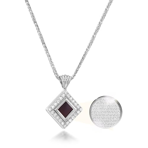 Smallest Nano Bible on Christian Necklace - Paved Cubic Zirconia Pendant with Entire KJV New Testament Holy Scriptures on 0.2