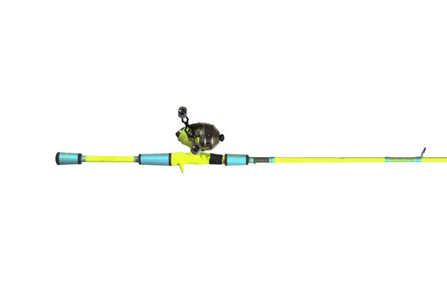 Hi-Viz YEL/BLU 6' Spincast Combo | 6' Medium Action 2pc Fiberglass Rod | Micro Spincast Reel w/ 4.1:1 Gear Ratio | Aluminum Handle w/Soft Padded Knobs | Pre-Spooled w/ 8lb Abrasion Resistant Line