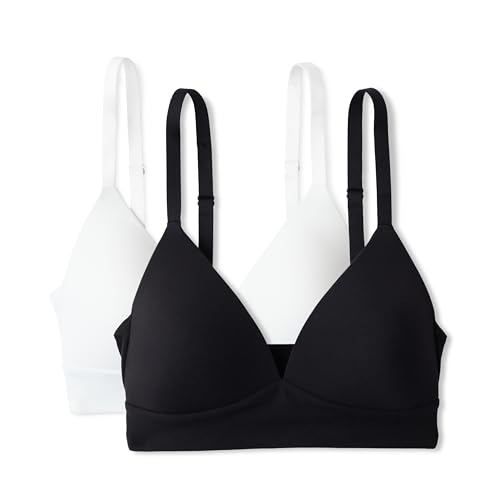Amazon Essentials Womens Peached Microfiber Lined V-Neck Bralette Pack of 2 Black / White Large