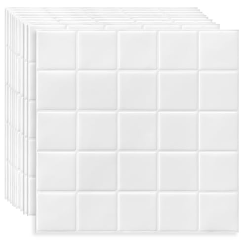 DEWOO Cuadrados Vinilo Azulejos Baldosas Adhesivo Blanco Pared Pa...