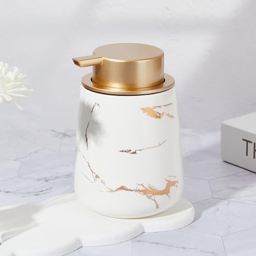 Ceramic Foam Hand Soap Dispenser Refillable Liquid Hand Soap Dispenser for Bathroom Kitchen Dish Soap Dispenser with Pump (White)