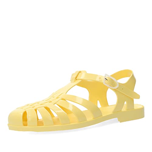 Andrés Machado - Cangrejeras de Mujer - Elaboradas En PVC Resistente - Cierre con Hebilla - para la Playa y el Río - Sandalias de Verano para Mujer - Color Limón - Talla 36 EU