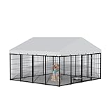BKNROIHB Spacious Outdoor Dog Kennel with Reinforced Metal Structure, Adjustable Feeders, Weatherproof Roof Cover - Ideal for Dogs, Chickens, Ducks, Geese, and Rabbits