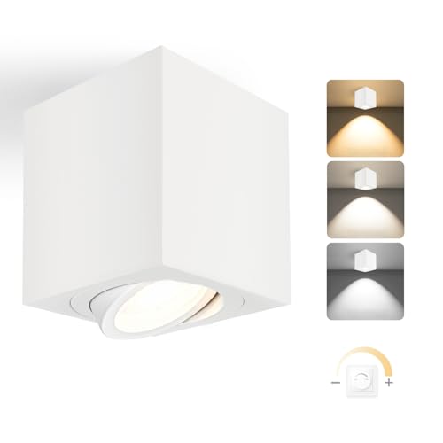YindaLux Focos LED Techo Superficie Regulable, 5W Giratorio 30° Foco Interior, Contiene 500LM módulo LED, Ø80x84mm Aluminio Lámpara de Techo, Focos Para el Techo Cuadrado Blanco 1PCS