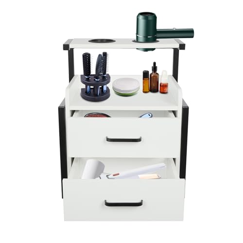 CNCEST Wall Mounted Salon Storage Cabinet, Salon Wall Cabinet, Storage Cabinet for Hair Salon with 2 Drawers and 1 Open Tier for Spas, Barber Shops, Salons and Locker Rooms (Black+ White)