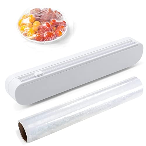 Plastic Wrap Dispenser with Cutter, Refillable Wrap Dispenser With Slide Cutter food Cling wrap with Slide Cutter Foil dispenser with Cutter,12 Inch X 250 Feet Plastic Wrap Included