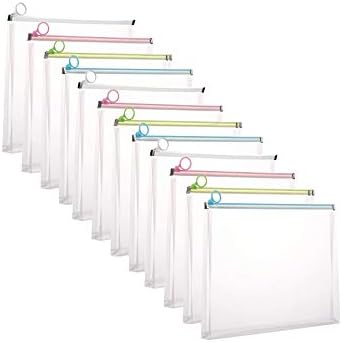 YESSART 9x12 Clear Zip Plastic Envelopes File Document Paper Holder Pack of 12