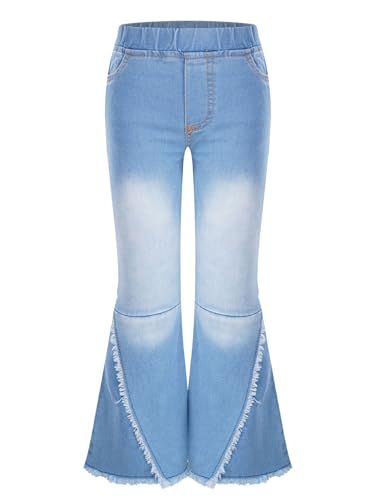 Kids Girls Casual Ripped Flare Jeans Teens Elastic Waist Denim Pants for Girls Bell Bottoms Wide Leg Legging Trousers