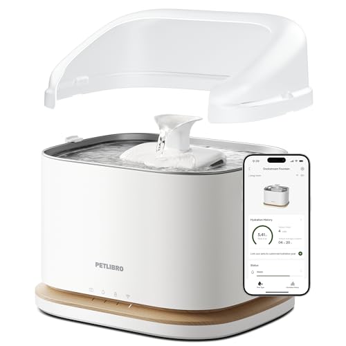 Image of PETLIBRO Upgrade Cordless Cat Water Fountain + Splash Shield, Cat Fountain App Monitoring 3L /101oz Dockstream 2 Pet Water Fountain with Stainless Steel Tray, Shield Prevent Water Spills