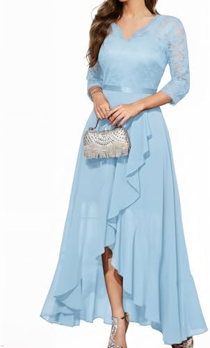 Vrouwen Diepe V-hals Formele Jurk Chiffon Lila Gegolfde Lange Avondjurk – NL
