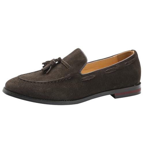 rismart Hombre Hecho a Mano Borlas Mocasines Ante de Vestir Zapatos Uniforme Mocasín(Café,42 EU)